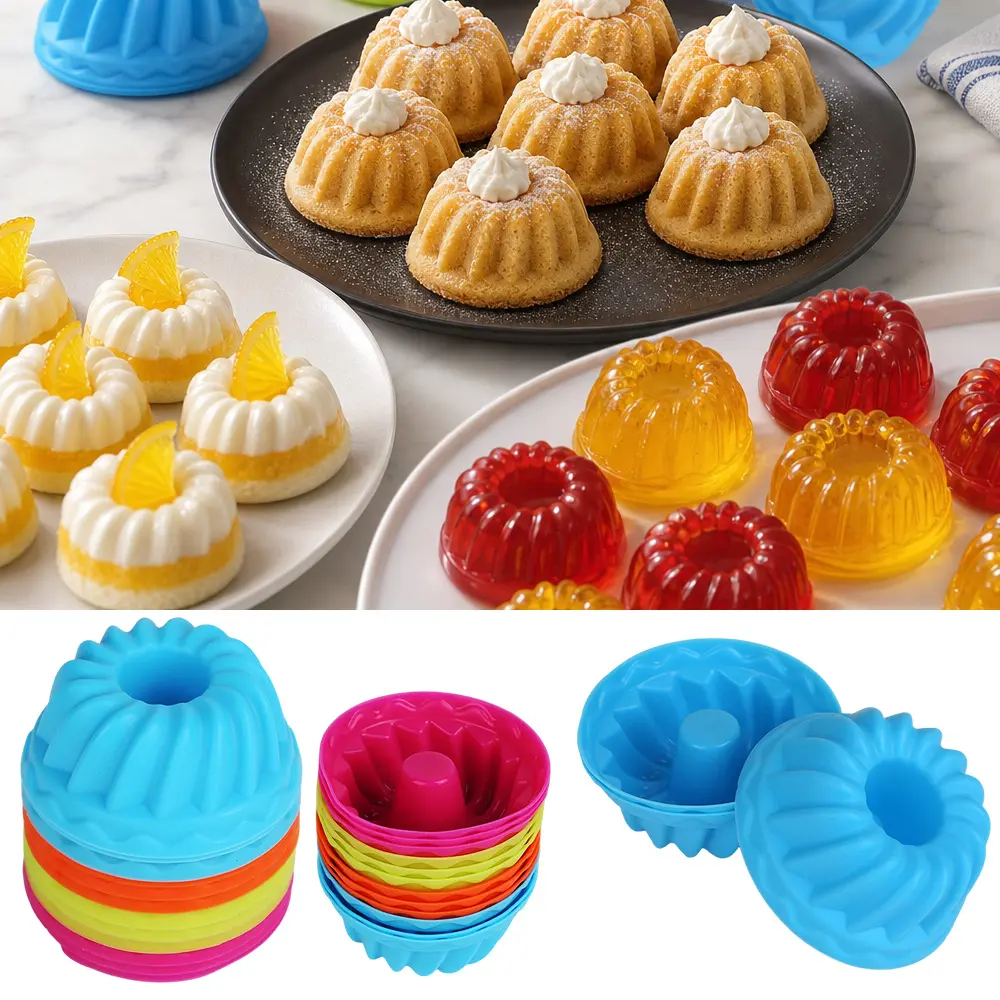 24 pcs Silicone Silicone Baking Cups, Non-Stick, Reusable Silicone Baking Cups, Heat Resistant Fancy Dessert Molds for Jelly,Muffin and Cake Baking, Kitchen Baking Tools
