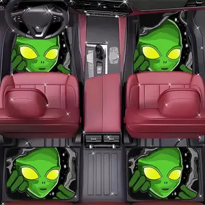 4Pcs Green Alien Star Car Floor Mats, Space Style - Durable Polyester All-Weather Car Floor Mats, Suitable for Cars, SUVs, Trucks-Stylish Design, Car Non-Slip Mats, Interior Accessories, Comfortable Driving.11.30QWA-325