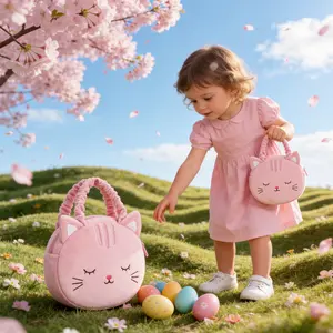 Gloveleya plush Cat Handbag Heart Purse Set Cute Plush Tote Bag for Toddlers, Soft Lightweight Gift for 2-6 Years Girls, Perfect Easter Gift Idea & Birthday Present, Easter Egg Hunt Bag