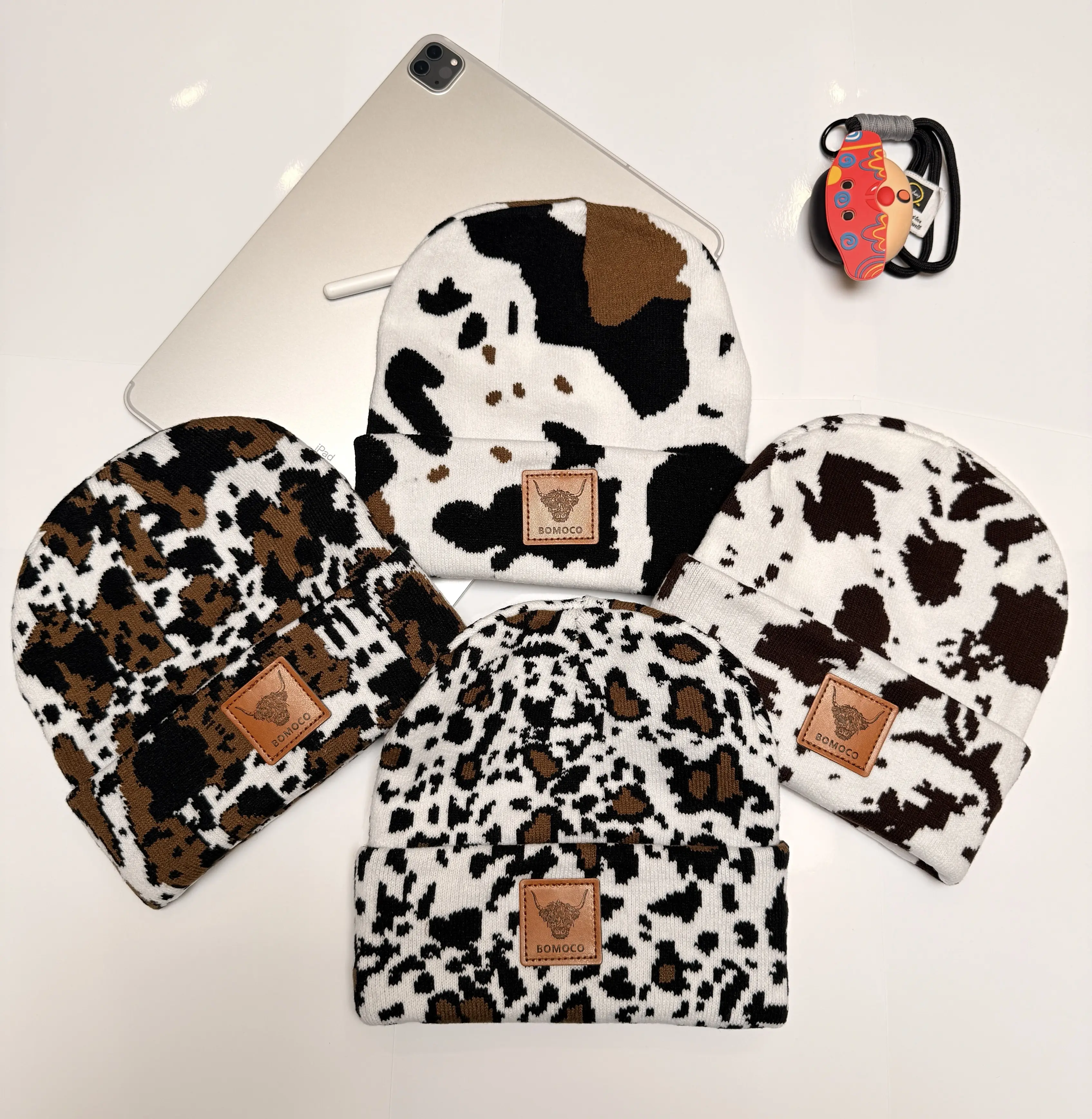 Cow Print Fall Weather Unisex Beanie Hat Cow Beanie Y2k Beanie Cow Print Beanie Cute Hat Graphic