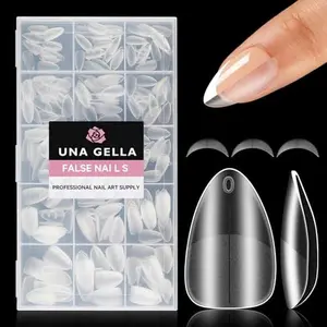 UNA GELLA Short Almond Nail Tips, 312Pcs Pre-file Inner & Full Matte Surface Short Almond Gel x Nail Tips, 15 Sizes No C Curve Soft Gel Nail Tips Acrylic False Nails for Nail Extension Art DIY Salon