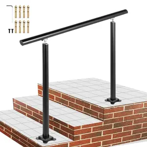 Outdoor Stair Railing Kit For Exterior Steps - 3 Ft Handrail System With 1 To 3 Steps, Adjustable Angle Black Aluminum Stair Rail For The Elderly, Weather Resistant, Durable Outdoor Handrails For Steps, Easy Installation