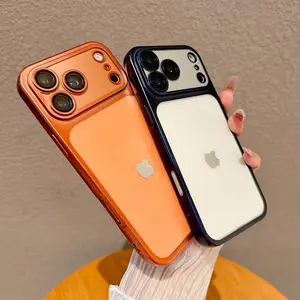 Transparent Electroplated Tpu Soft Case with Glass Lens Protection, Shockproof Phone Cover for iPhone 17 16 15 14 13 12 11 Pro Max Air