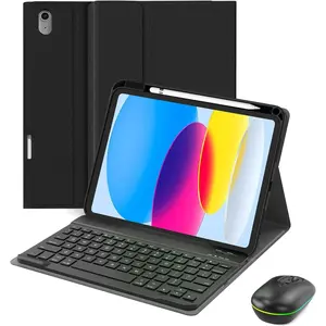 for ipad A16 Case with Keyboard and , Stand Folio Cover with Pencil Holder for 11th Gen 2025 11 inch/10th Gen 2022 10.9 inch,  Detachable  Keyboard with , Black