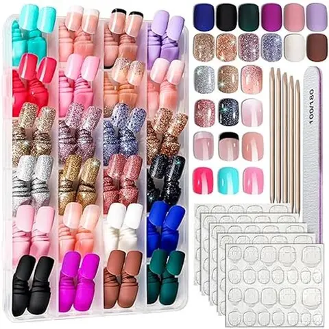 Press on Nails,  576PCS Press on Nails Short, Matte Glossy Press on Nails Short Square. Glitter Press on Nails Short Round. Natural Fit Lightweight Fake Nails Natural for Nail Art