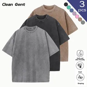 Clean Gent Unisex Loose Fit 100% Cotton T-Shirt, Crew Neck Short Sleeve Washed Design Summer Casual Loose Solid Color Streetwear Comfortable Tee Basic Men's Short Sleeve Top
