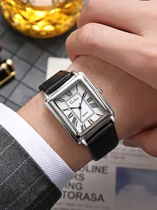 Men's Quartz Watch, Square Watches, Business Simple Square Alloy Dial Leather Strap Roman Numerals, Daily Wear, Thanksgiving Christmas Gift, Square Dial Wristwatch