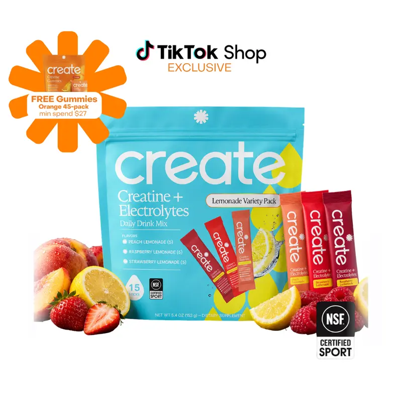 Create Wellness Creatine + Electrolytes Powder Stick Packs for Hydration and Performance Support
