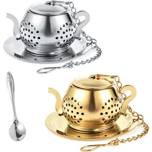 2-Pack Premium Tea Infusers with Spoon 304 Stainless Steel Loose Leaf Tea Strainer & Steeper Cute Teapot Design for a Thoughtful Brewing Journey