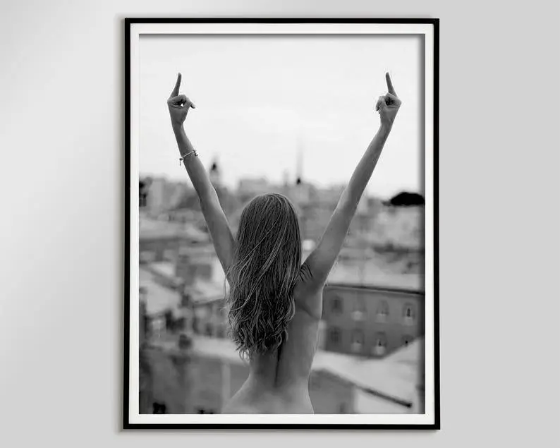 Nude Woman Middle Finger Poster, Black And White, Feminist Print, Nude Photos, Feminine Wall Art, Teen Girl Room Decor, Sexy Gift For Him
