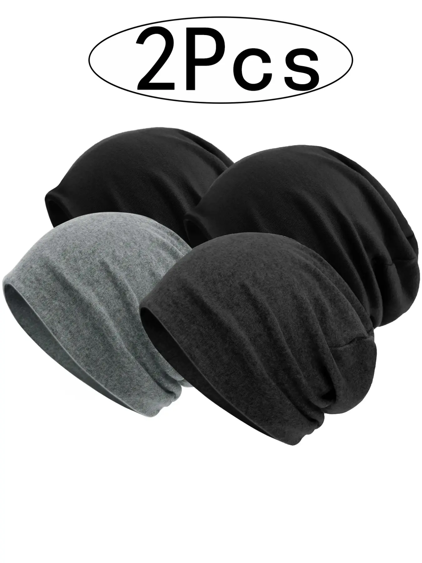 2Pcs-Syna World Skull Cap Set All Seasons Elastic Loose Fit High Street Accessory Skull Fashion Beanie Hat, Unisex Oversized Hat for Men & Women