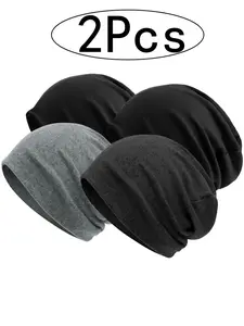 2Pcs-Syna World Skull Cap Set All Seasons Elastic Loose Fit High Street Accessory, Unisex Oversized Hat for Men & Women