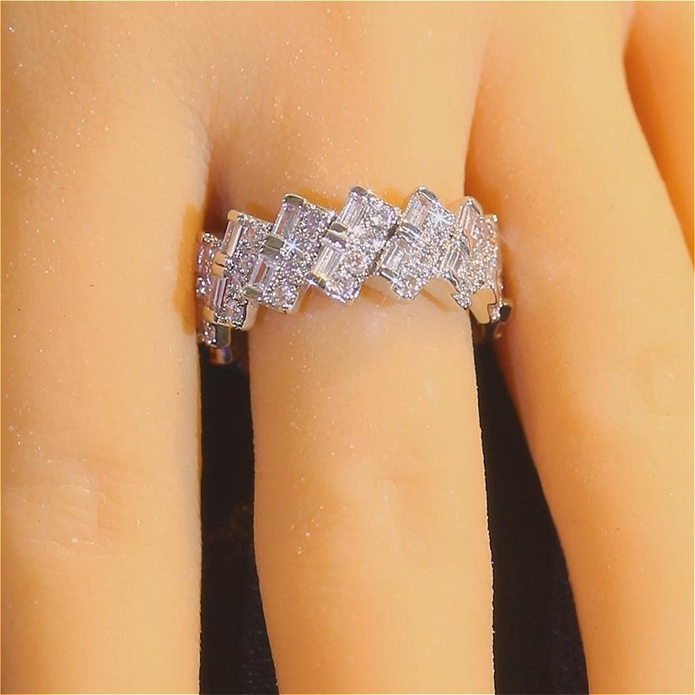 Princess Square Multilayer Stackable CZ Copper Eternity Ring Bride Wedding Engagement Promise Bride Ring Anniversary Rings Daily Party Holiday Gift Women's Jewelry