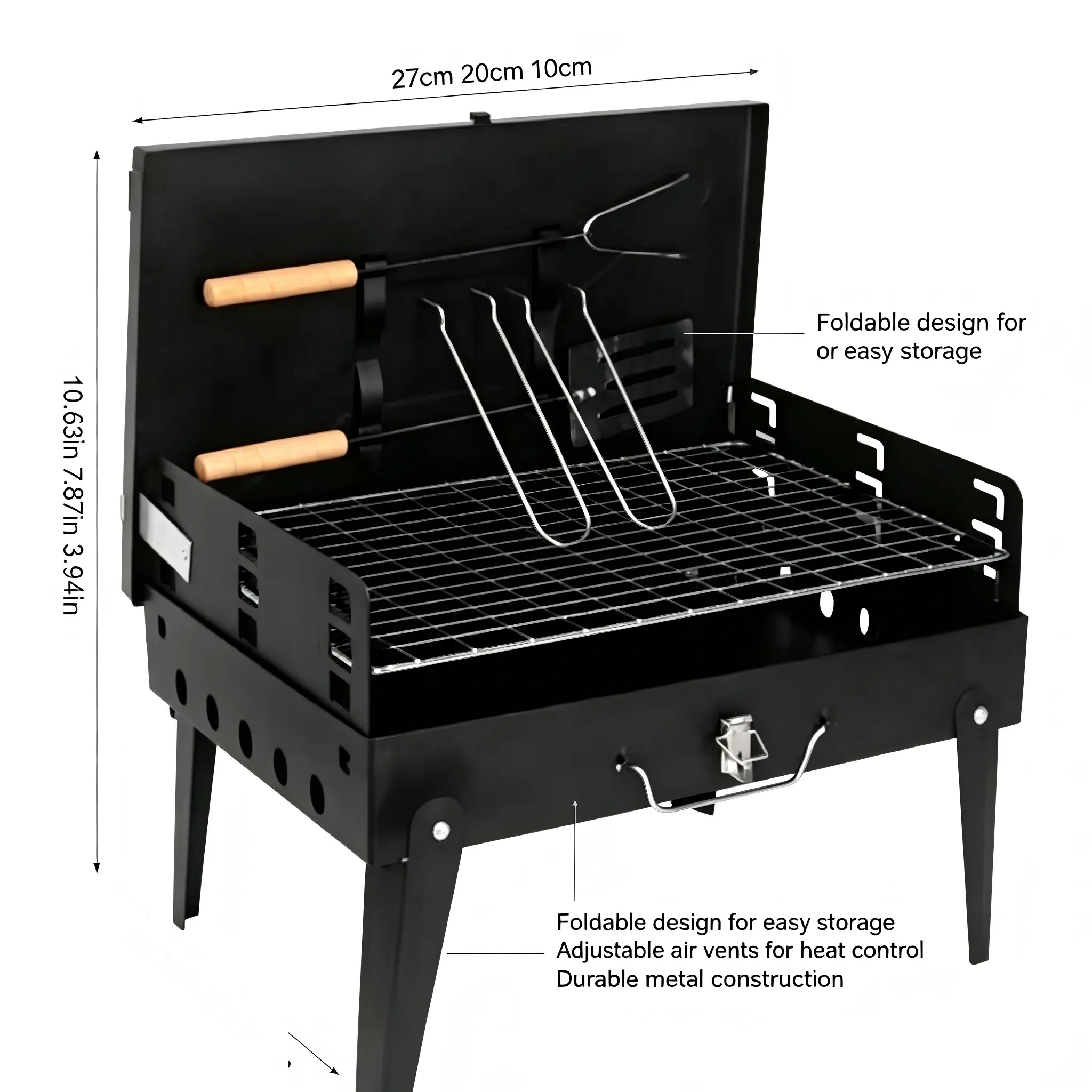 Portable Folding Charcoal Grill for Outdoor BBQ – Compact & Lightweight Camping Grill for Backyard Parties, Picnics & Tailgating