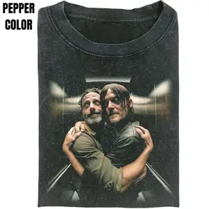 The Walking Dead Rick Grimes Daryl Dixon Hug Shirt, Vintage Bromance Fan Graphic Tee, Unisex Funny Meme Cringe Shirt, Streetwear Menswear Womenswear, Gift for Men, Gift for Women, Crew Neck T-shirt, Trending T-shirt