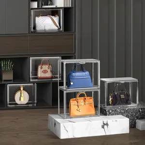 Transparent Eco-Friendly Acrylic Shoe Box, Foldable Trapezoid Home Storage Organiser with Smooth Surface, Side Magnetic Door, Stackable Design for Shoe Display & Racks Use