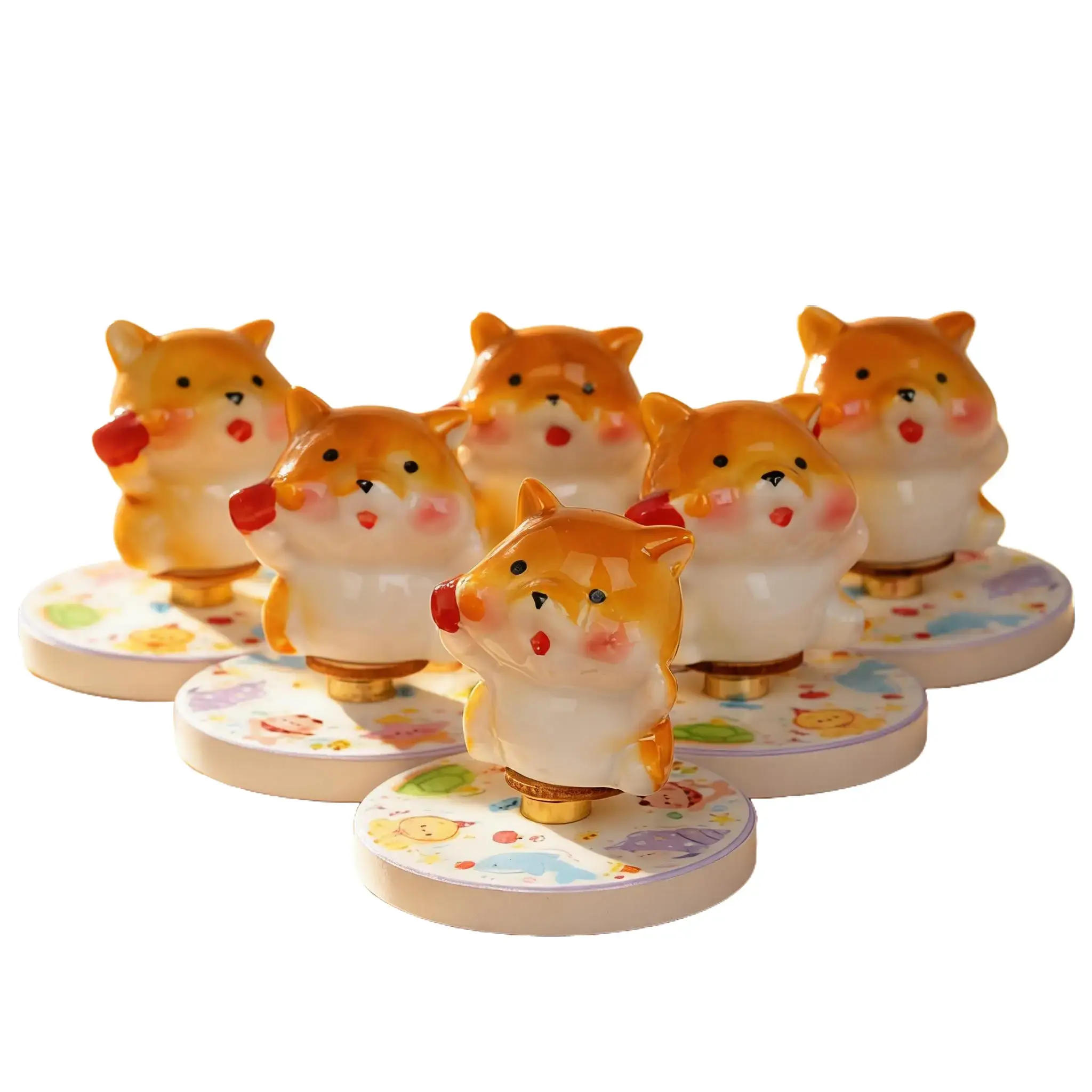 Handmade Ceramic Puppy Spinner Cute Orange Dog Desk Decor Adorable Pet Figurine for Home Office