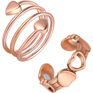 JERACOL 2pcs Copper Ring for Women 99.99% Pure Copper Magnetic Rings Heart-shaped Design Handmade Jewelry Gifts for Women