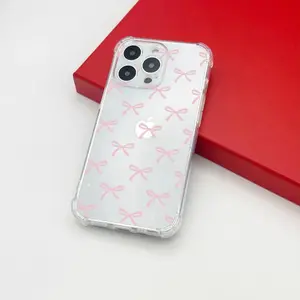 [Trending]Pink Bow Pattern Clear Phone Case For IPhone 17 16 15 14 13 12 11 Pro Max Plus 7 8 XR X XS Max Shockproof Protective Phone Case