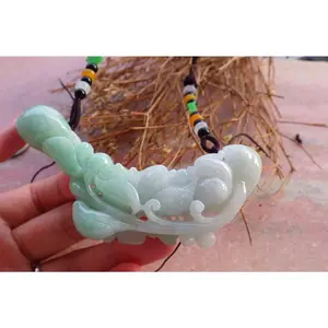 Certified Natural Myanmar Burma Hand Carved Grade A Green Jade jadeite Mandarin Duck Phoenix Fish Lotus Pendant Necklace