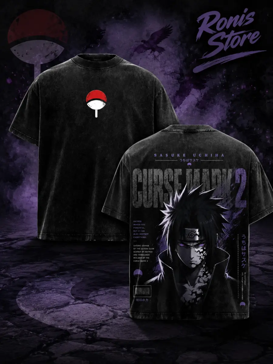 Sasuke -NRT Shippuden Vintage Washed Anime T Shirt, Oversized Heavyweight Graphic Tee, Uchiha Clan Streetwear, Gift for Naruto Fans