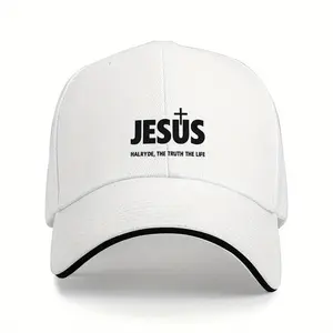 Baseball Cap - Black religious Jesus cross design cap with adjustable strap, suitable for running, fitness, and travel - Men's sports Christian faith-themed headwear, suitable for outdoor activities, stylish headwear.