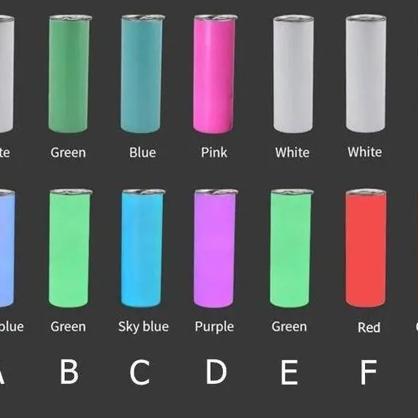 20oz Tumblers Glow in the Dark Blank White Red Coral Blue Green or Pink Stainless Sublimation Tumbler W/Straw, lid & Box Drinkware Flasks Beverage Portable Water Bottles