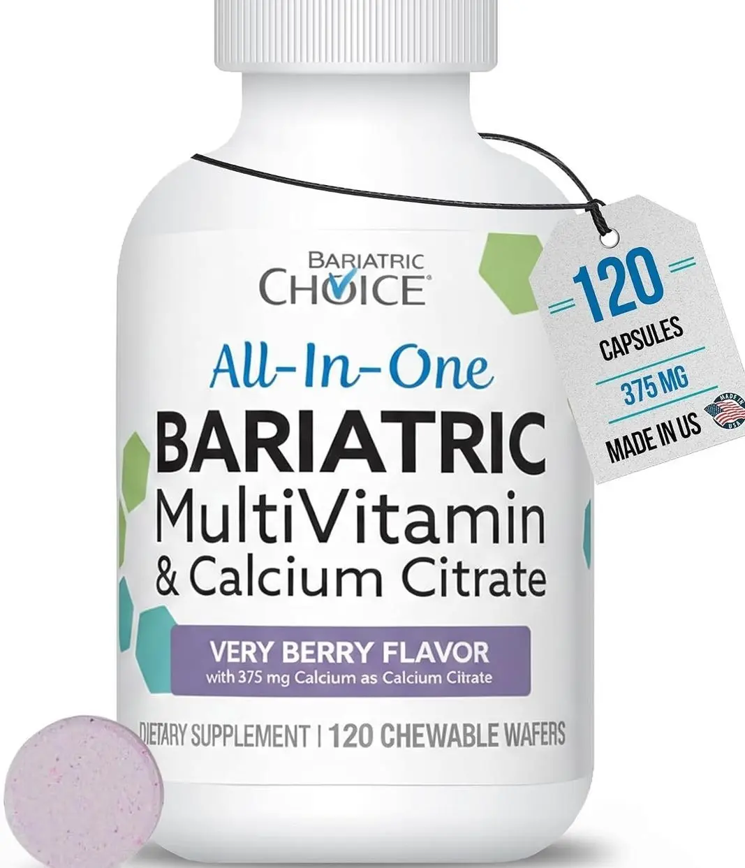 Bariatric Choice All-in-One Chewable Bariatric MultiVitamin with Iron & Calcium Citrate, Very Berry (120ct)