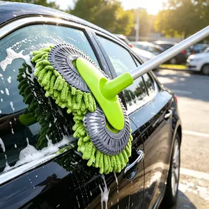 #Summervibes 43'' Long handle car wash mop, Detail cleaning, 3X Fast Clean, Retractable aluminum alloy pole, soft chenille material, Avoid scratching, Suitable for Car, RV, Truck, SUV and Home cleaning - Car Wash Accessories! (Green)