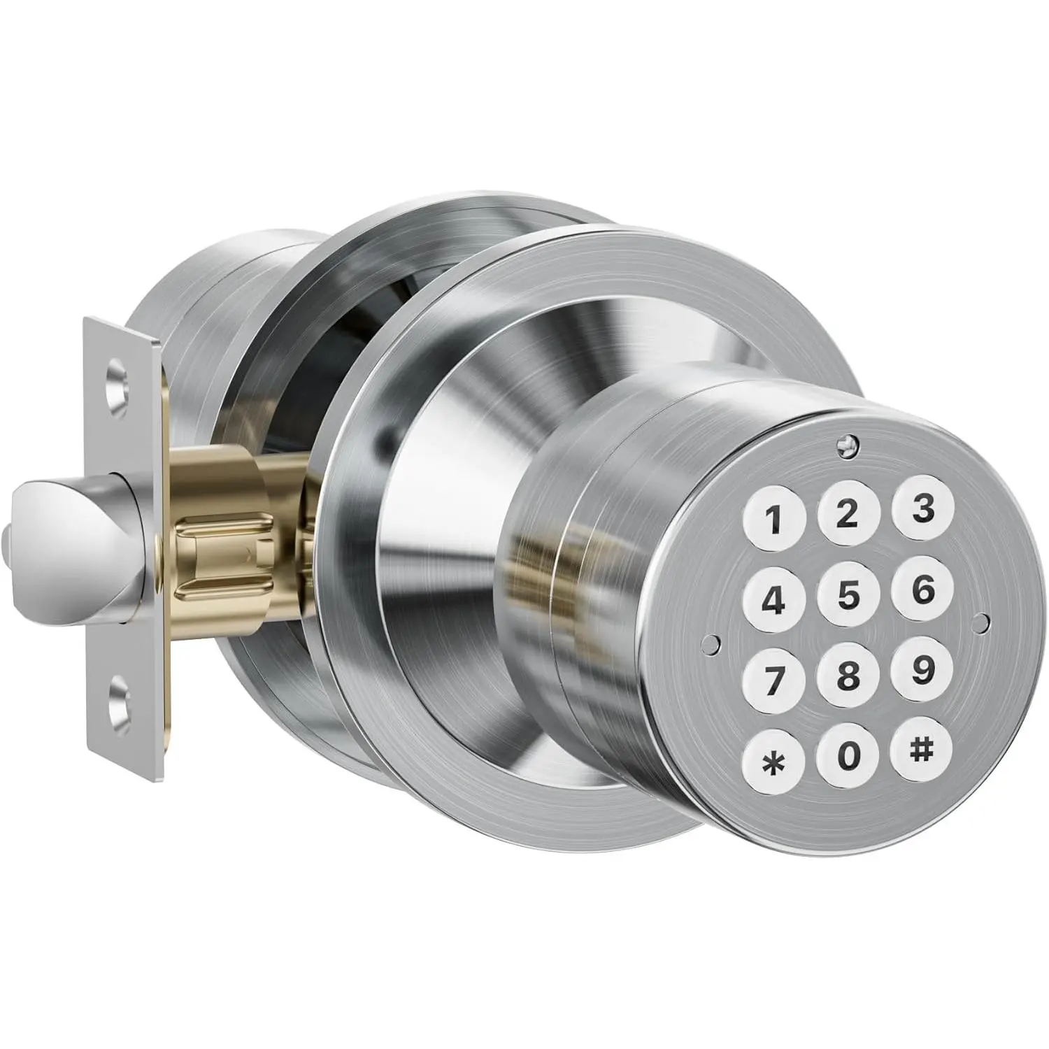 Door Knob with Keypad, Door Lock with Code, Keyless Entry Keypad Door Locks with Handle for Front Door Garage Home Apartment, Satin Chrome