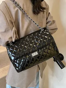 Large Capacity Underarm Bag, Autumn Winter Fashion Plaid Chain Shoulder Crossbody Bag, Elegant Commuter Bag, Perfect for Work Commute, Shopping, Halloween Gift, Handbag Shoulder Bag