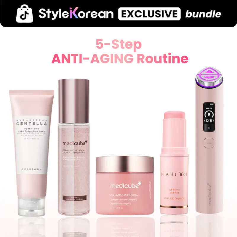 [StyleKorean] Age-Defying Glow Set | KAHI Multi Balm, Medicube Collagen Jelly Cream, PDRN Mist Serum, Age R Booster Pro, SKIN1004 Cleansing Foam | Wrinkle Care, Elasticity, Lasting Radiance | Halloween, Holiday Gift, Black Friday, Deals