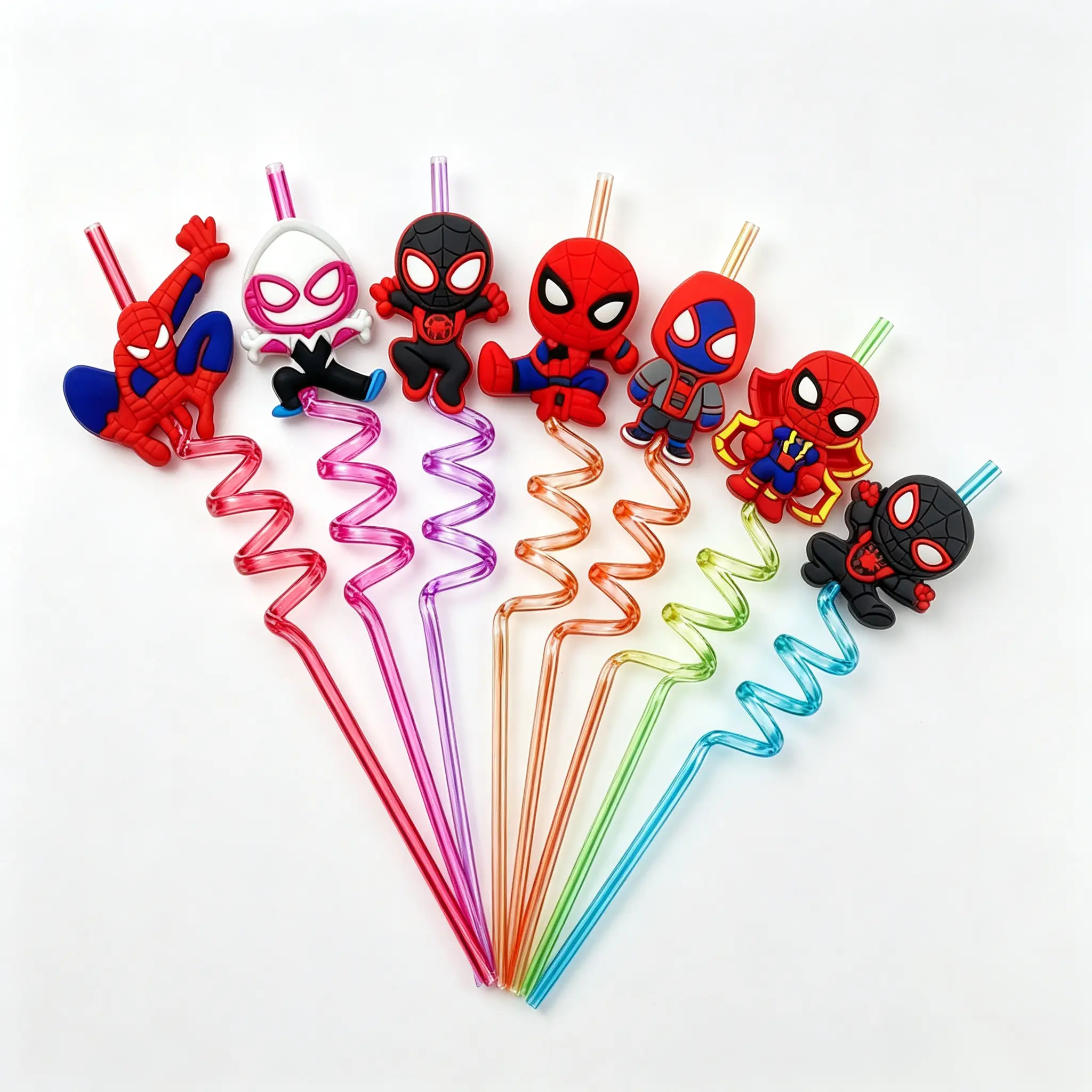 Spider‑Man 8‑Pack Reusable Straws, Superhero Character Printed Drinking Straws Reusable BPA‑Free Home Party Accessory Gift Set for Kids Fans