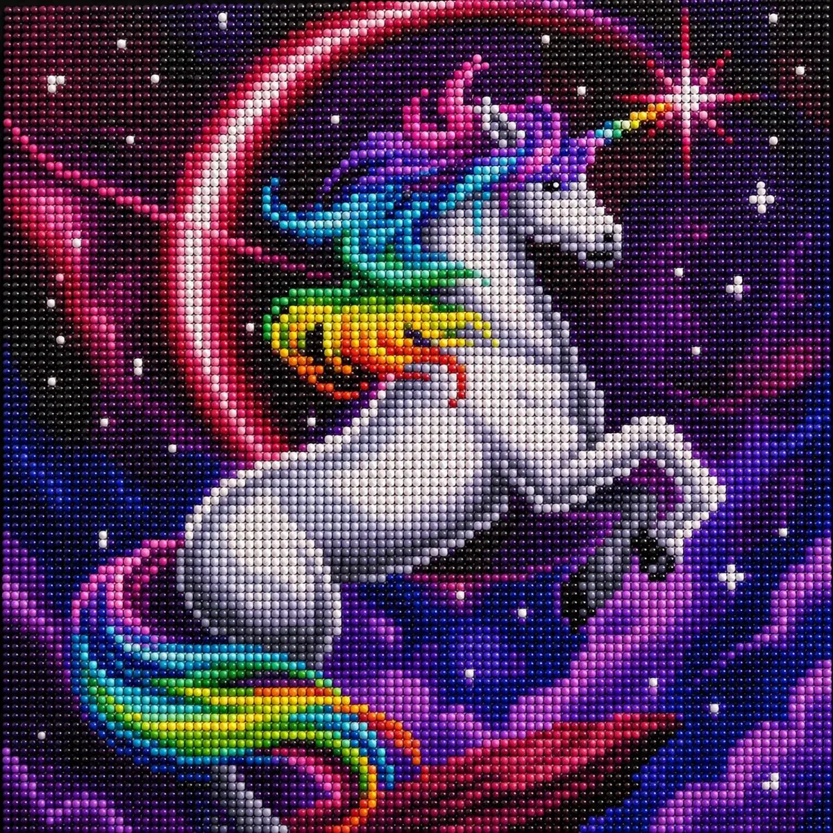 Rainbow Mane Unicorn in Purple Galaxy Diamond Painting Kit