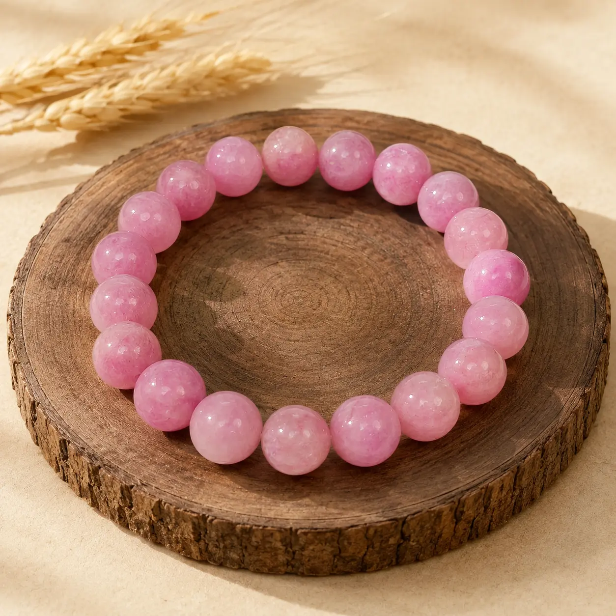 Unisex Natural Pink Crystal Bangle - Purple Lithium Tourmaline Beaded Fashion Jewelry Bracelet, Bangles