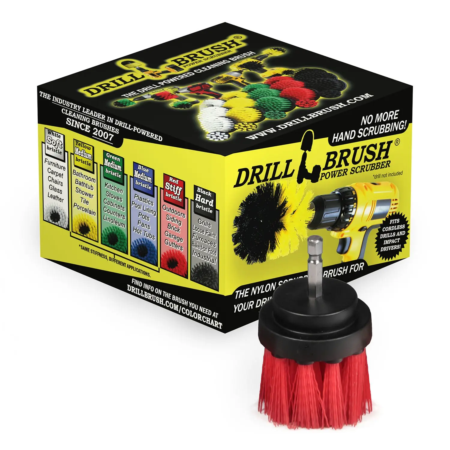 2in Red Brush - High Stiffness - Long Bristles - Outdoor Spot Cleaning | 2in-L-R-QC-DB