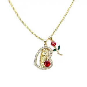 Virgin Mary St. Jude Zircon Pendant Necklace for Women Elegant Party Wedding Jewelry Fine Gift for Special Occasions