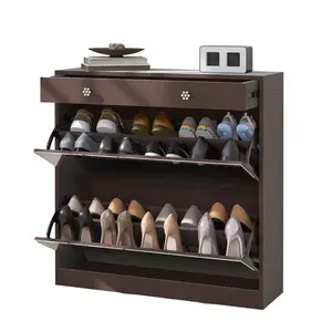 [SOIYELIFE] Brown Mirror Shoe Cabinet with 2-Tier Drawers and 1 Drawer Storage, 2 Layers in Drawer for Entrance and Bedroom