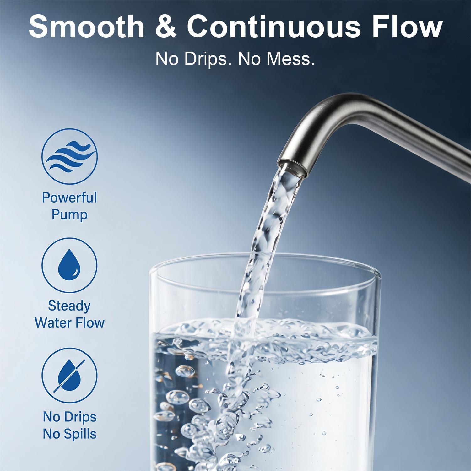 Water Dispenser for 5 Gallon Bottle - Rechargeable Water Pump for 5 Gal Jug, BPA-Free, Food Grade Silicone Hose, Stainless Steel Spout - 30-40 Days Battery Life, Easy One Switch Operation for Kitchen Outdoor Camping Office