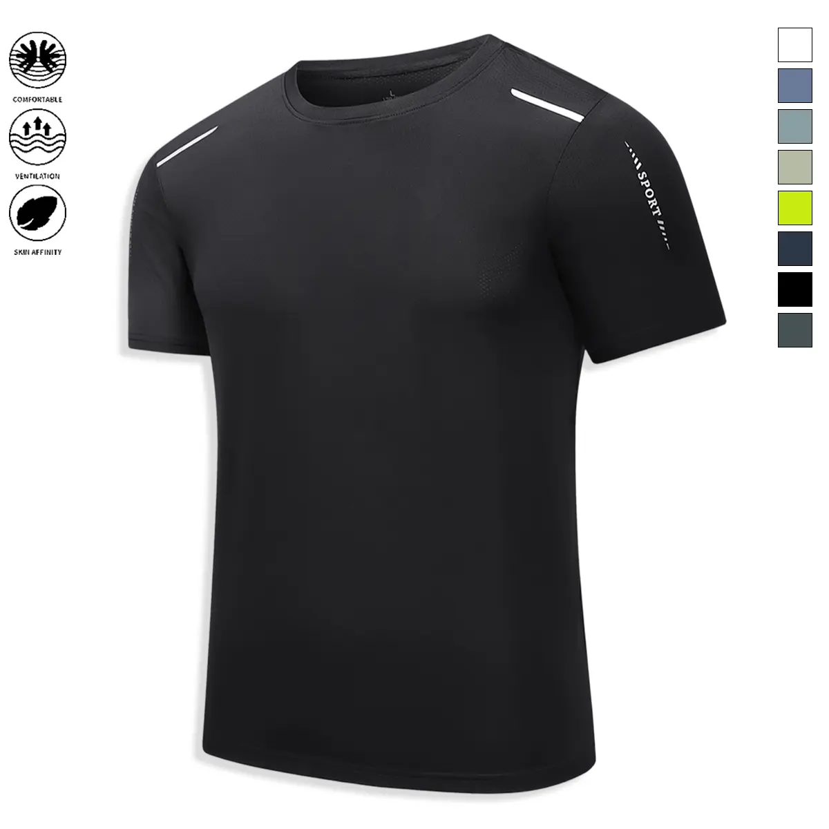 Men's Casual Polyester T-Shirt, Plain Crew Neck Breathable Athletic Top for Summer Running and Golf