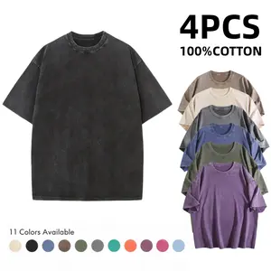 4 Pack Oversized T Shirts for Men, 100% Cotton Washed Crewneck Tees, Loose Fit Casual Basic Shirts, Streetwear Tops, Multiple Colors
