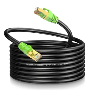 Cat8 Ethernet Cable 200Ft, Round S/FTP Shielded Heavy Duty High Speed 40Gbps 2000MHz Outdoor & Indoor LAN Network Cord Pre-Terminated with RJ45 Connectors Free Cable Clips Black