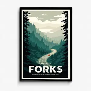 Forks Travel Poster - Twilight Wall Decor Artwork Bookish Gift