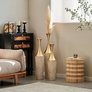 Floor metal vase modern style decoration home woven pattern metal vase 3-piece set gorgeous home decoration large glazed metal vase