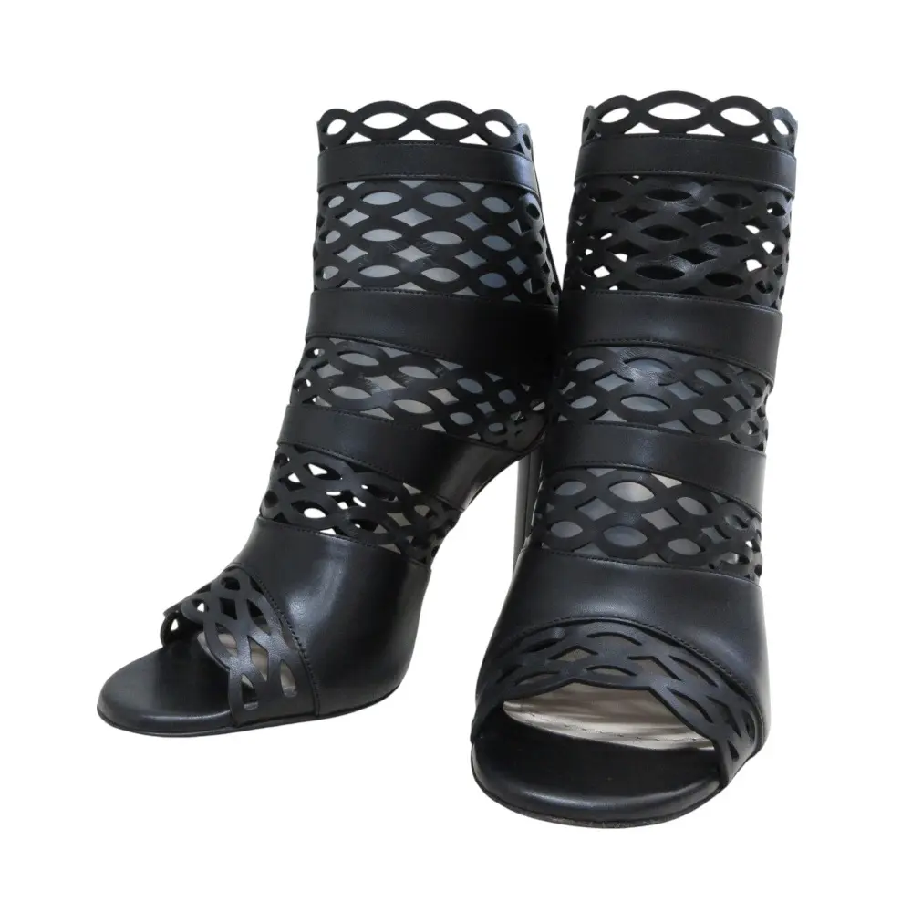 Pre-owned Dior Calfskin Small Leather Goods Christian TATTOO Cutwork Leather Bootie Sandals