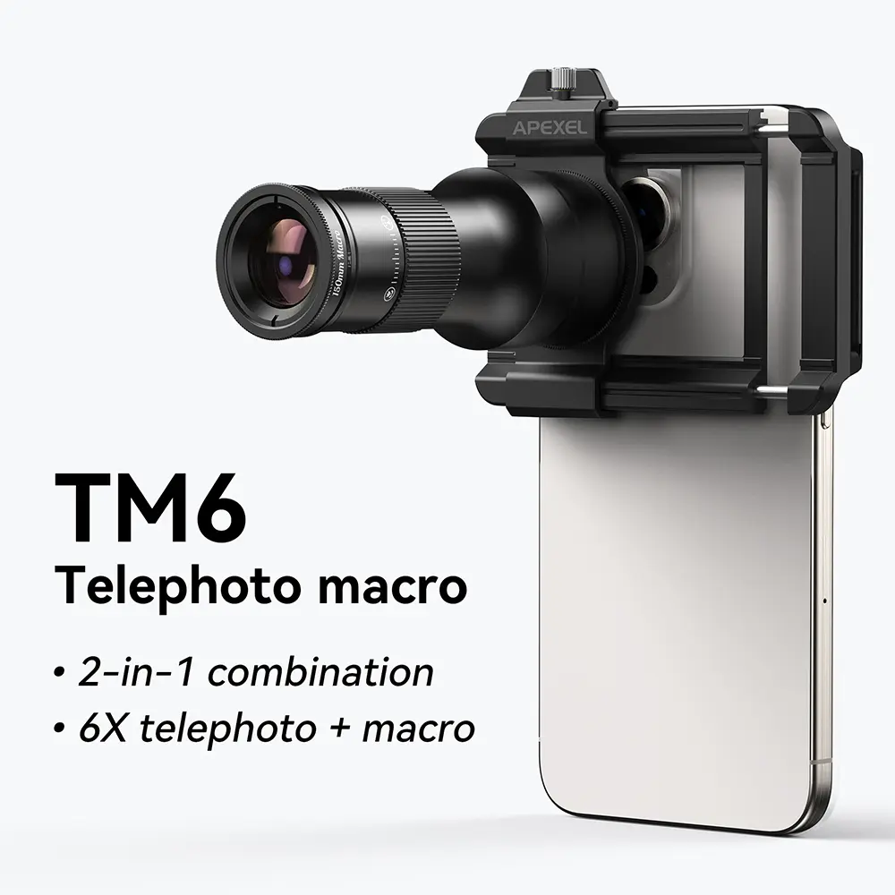 2-in-1 Telephoto & Macro Smartphone Camera Lens Kit - 6X Telephoto Lens, 150mm Macro Lens, Multi-Function Phone Telescope for Android & iOS Mobile Phone Accessories