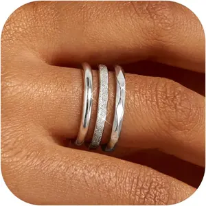 3 count 2mm Stainless Steel Women's Stackable Eternity Ring Band Engagement Wedding Ring Set 4-9