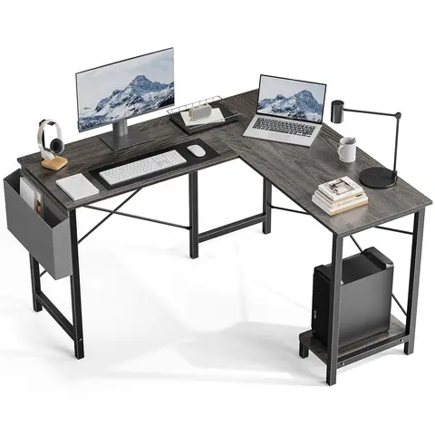 L-Shaped Gaming Desk (50x41.33"), 50" Wide Work Zone, 29" Tall Workspace - Durable PC Table with Storage, CPU Stand, Modern Wood Office Furniture, Home Office Desks, Bedroom Use, Assembly Required