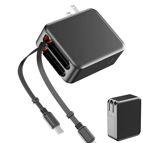 35W Retractable PD Wall Charger - 3-Port Super Fast Phone Charger with Dual Type C & Lightning Cables, Auto Current Adjust, Device Protection for Smartphone, iPhone 16/15/14/13/12/11, iPad, Samsung, LG