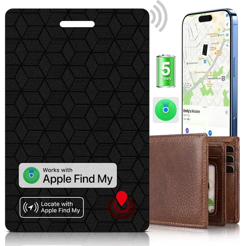 DELUMU Bluetooth Credit Card-Size Minimalist GPS Tracker - Cell-Compatible, iOS Find My & Hey Siri Voice Control AirTag Alternative for iPhone Users, Built-in Battery Tech Gift (Card, Lost Item GPS Trackers Incl.)